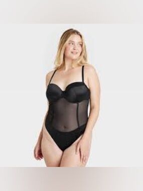 Women Satin and Mesh Lightly Lined Lingerie Bodysuit - Auden L
